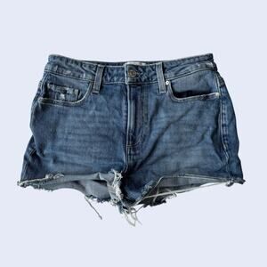 PAIGE Women's Denim Shorts Size 25 Medium Wash Distressed Raw Hem
